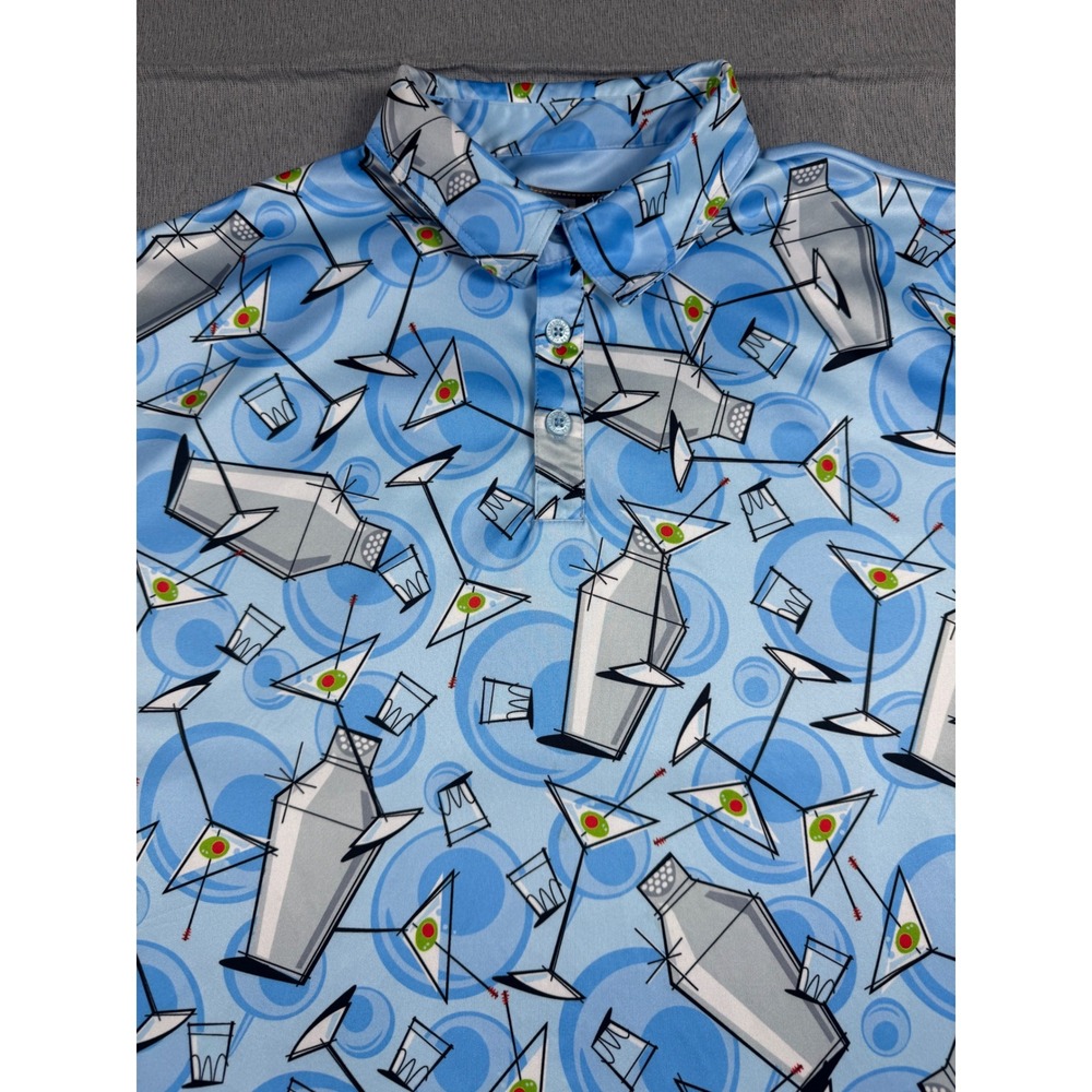 Loudmouth Golf Martini Cocktail Shaker Polo Shirt Blue Mens XL Short Sleeve - Picture 14 of 16